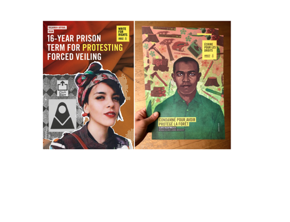 Yasaman Aryani and Clovis Razafimalala featured in Amnesty's Write for Rights campaign